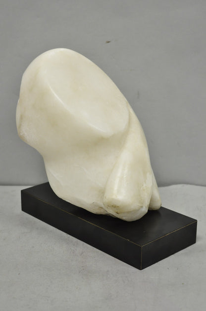 Vintage Modernist Abstract Carved Alabaster Marble Female Bust Figure Sculpture