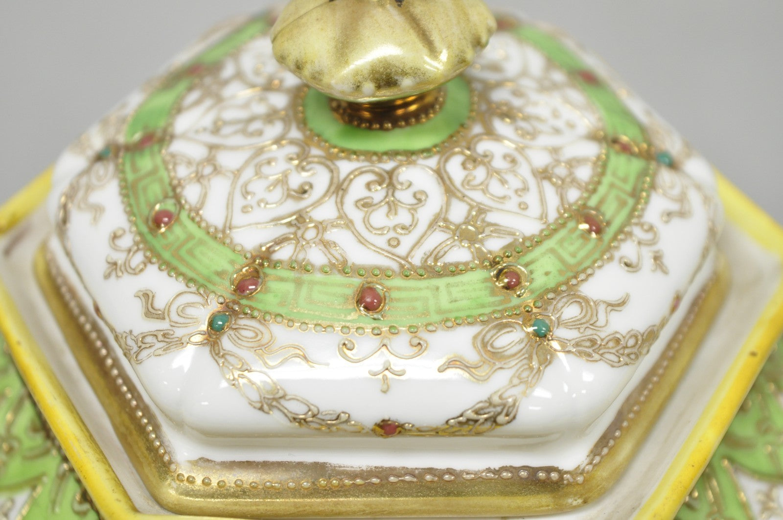 Antique Nippon Noritake Hand Painted Porcelain Gold Gilt Draped Biscuit Jar
