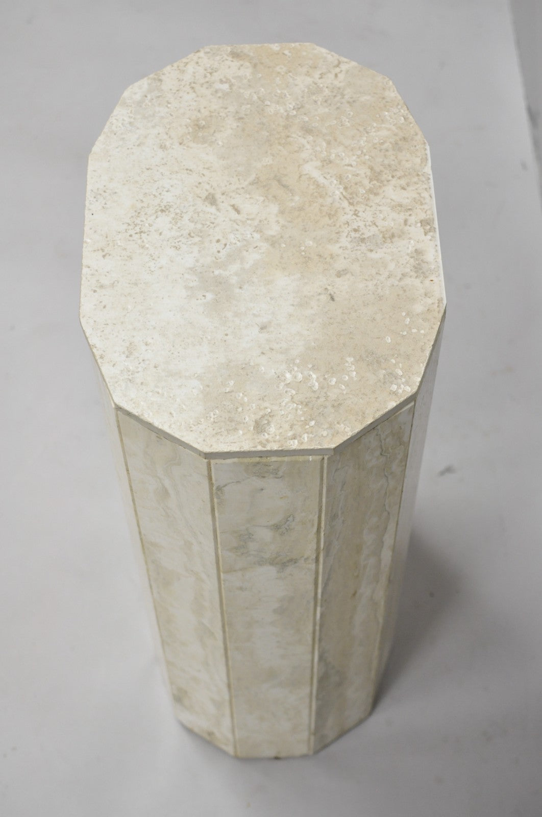 Vintage Postmodern Travertine Stone Small 20" Modern Pedestal Stand Side Table
