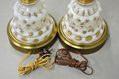 Antique Victorian White Czech Bohemian Rose Pink Painted Table Lamps - a Pair