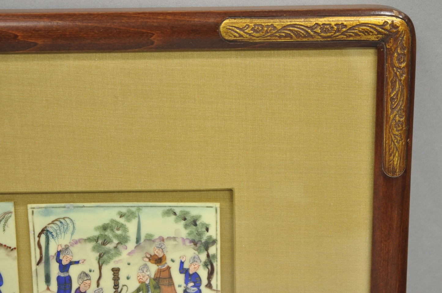 Vintage Persian Miniature Framed Hand Painted 3 Part Village Scene on Bone