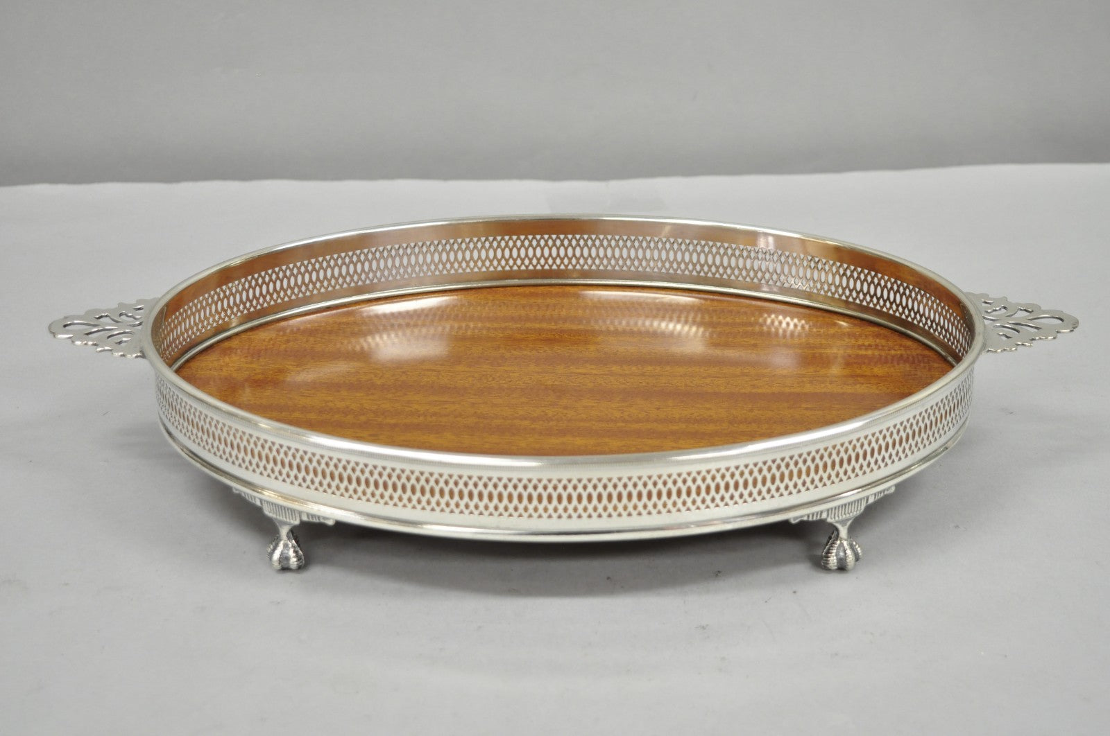 Vintage Eales of Sheffield Mid Century Modern Silver Plate Oval Formica Bar Tray