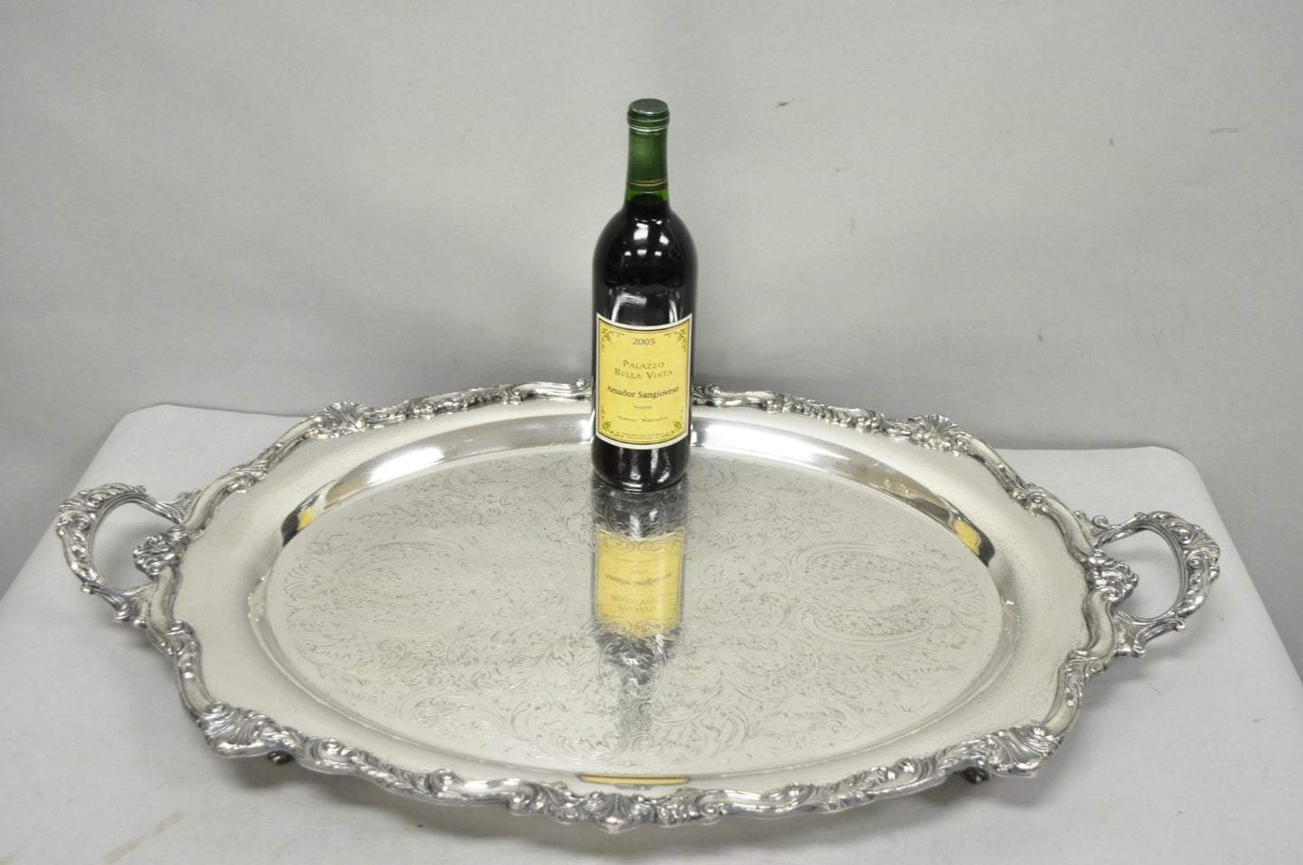 Vintage English Sheridan Silver Plated Large Oval Serving Platter Bar Tray