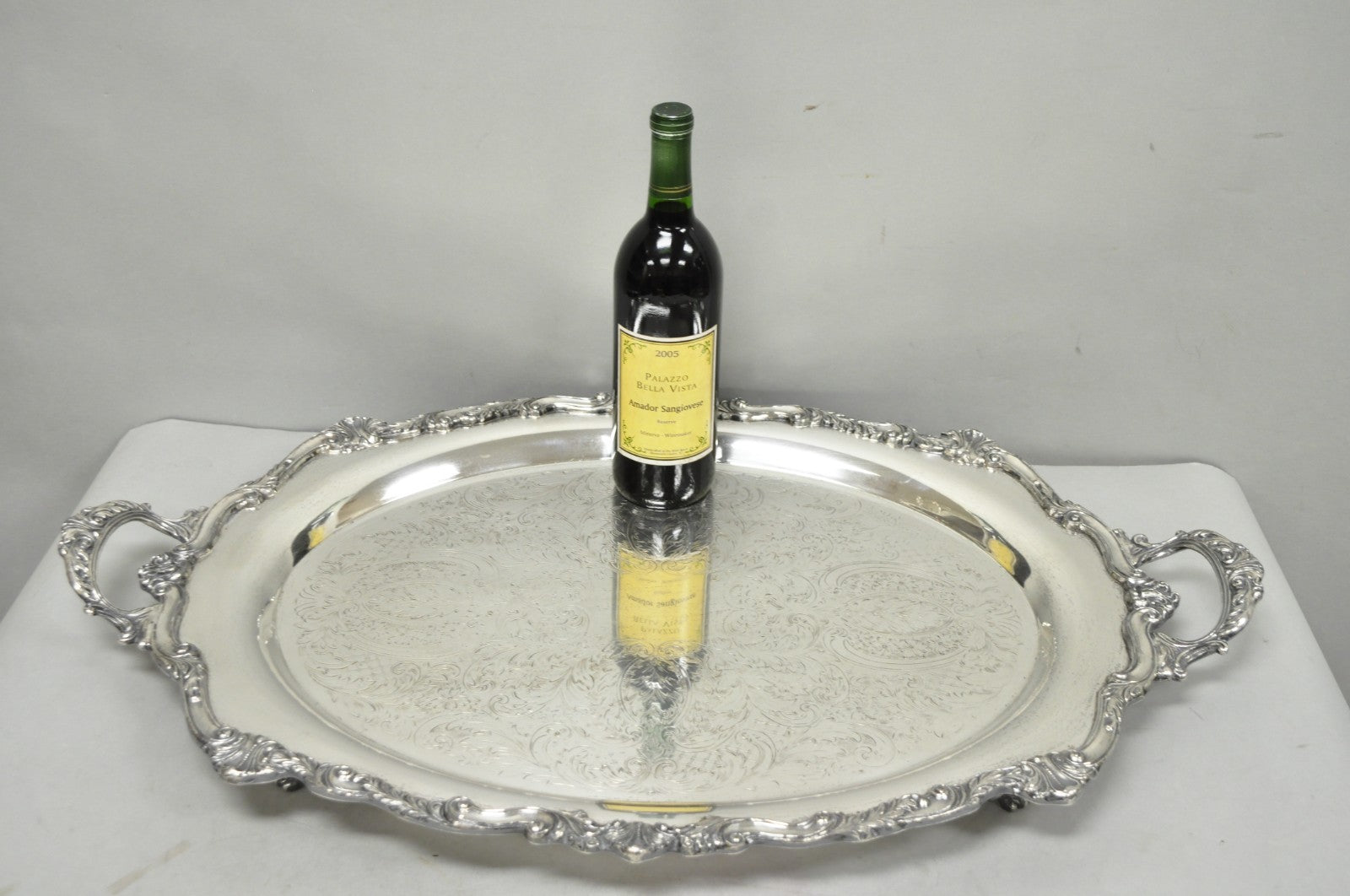Vintage English Sheridan Silver Plated Large Oval Serving Platter Bar Tray
