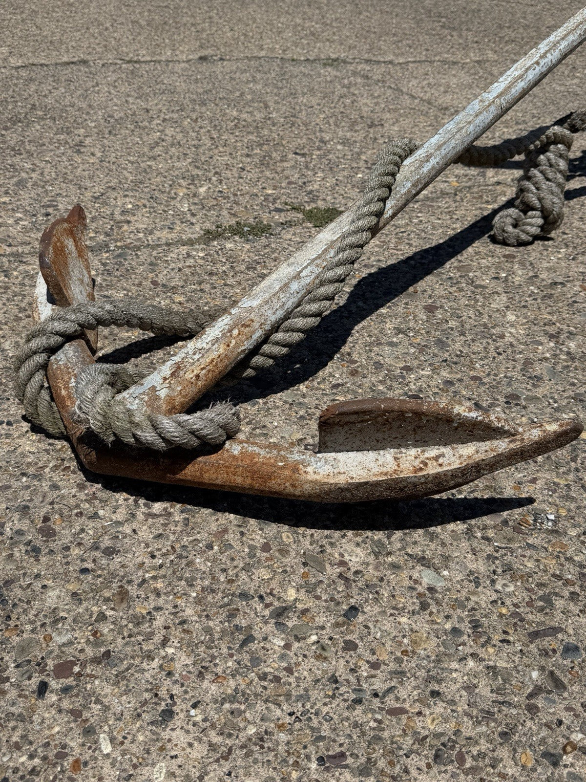 Antique English Victorian Maritime Cast Iron Large Boat Ship's Anchor and Rope