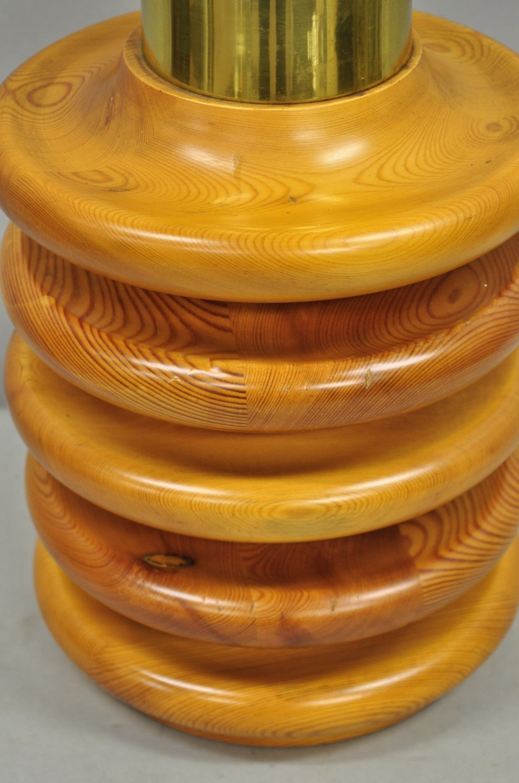 Vintage Mid Century Modern Sculpted Pine Wood Stacked Beehive Table Lamp