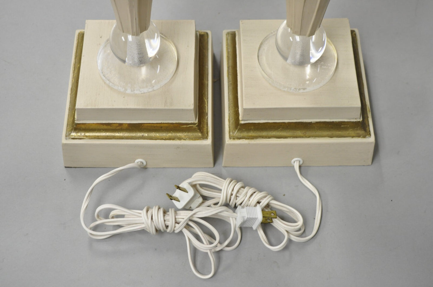 Vintage Art Deco Style Acrylic Lucite Sphere Tapered Table Lamps - a Pair