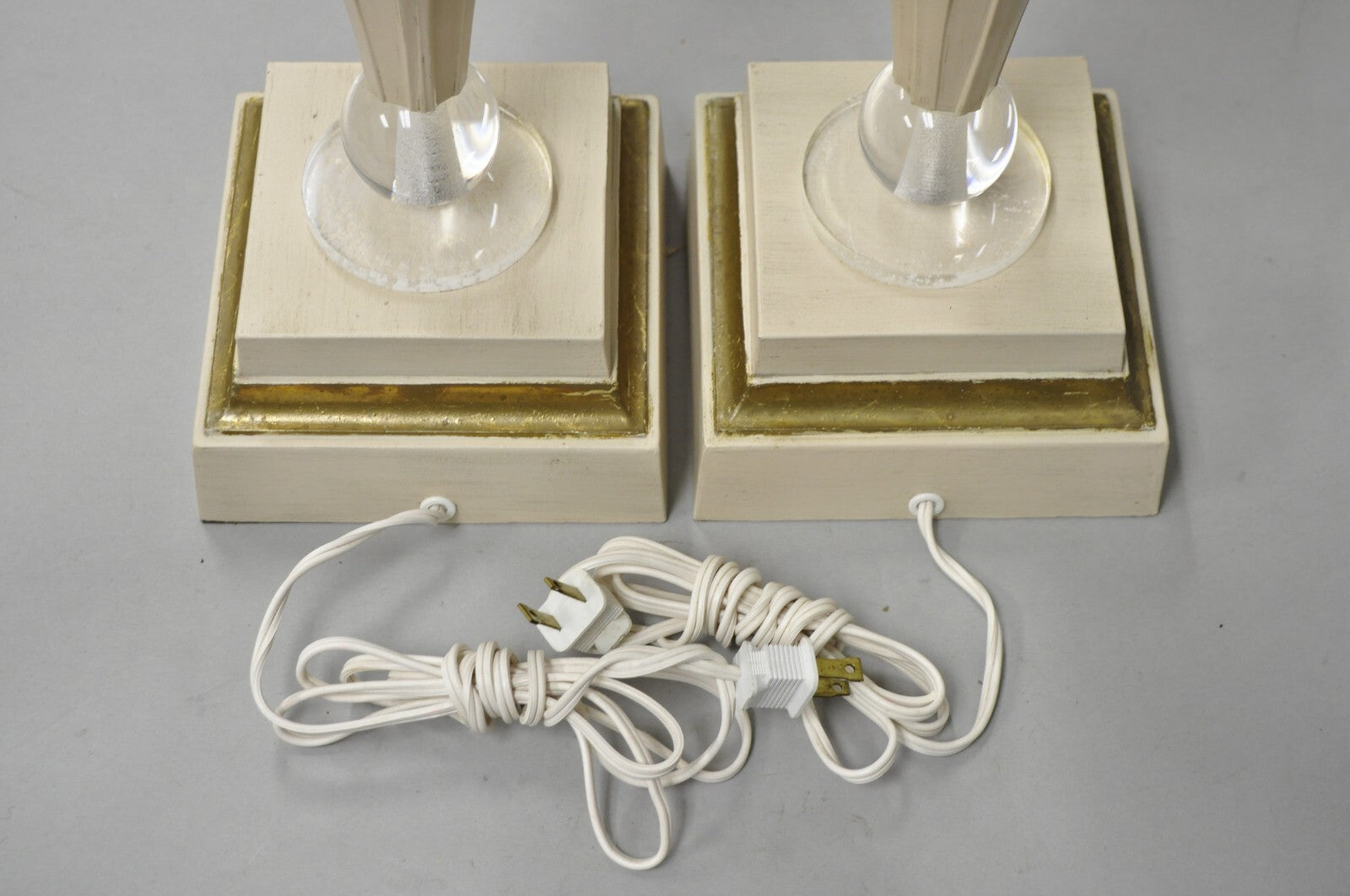 Vintage Art Deco Style Acrylic Lucite Sphere Tapered Table Lamps - a Pair