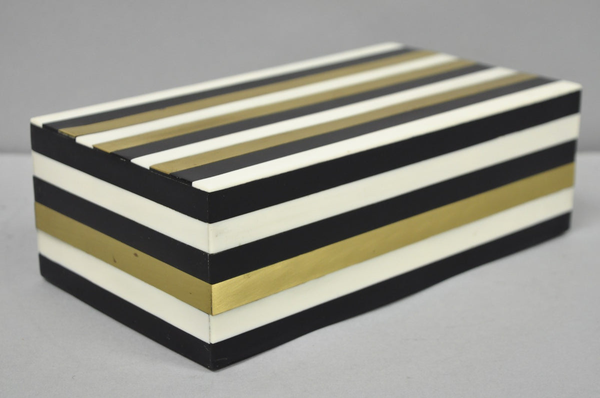 Modern Black White & Gold Bone & Brass Inlay Jewelry Trinket Box by Current Home