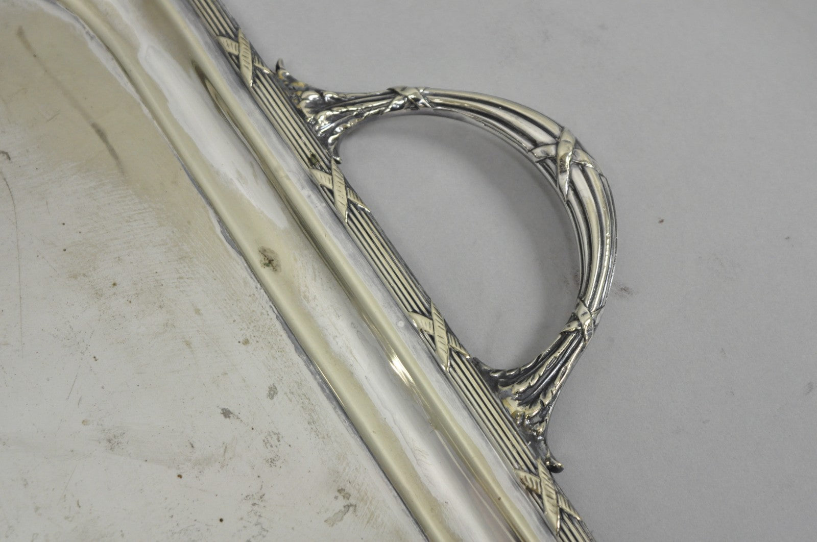 Antique Waring & Gillow English Edwardian Lrg Silver Plated Serving Platter Tray