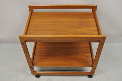 Vintage Mid Century Danish Modern Teak 2 Tier Rolling Bar Cart Server Table