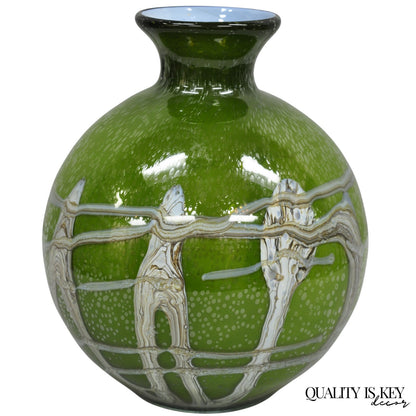 Vintage Italian Mid Century Modern Hand Blown Bubble Glass Green Studio Vase