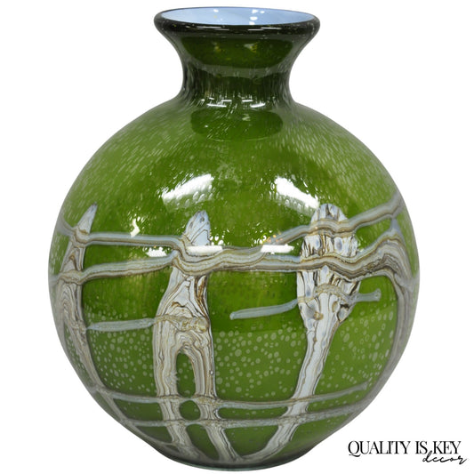 Vintage Italian Mid Century Modern Hand Blown Bubble Glass Green Studio Vase