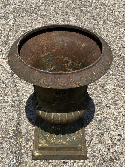 Vintage French Style Cast Iron 31"H Round Campana Urn Outdoor Garden Planter Pot