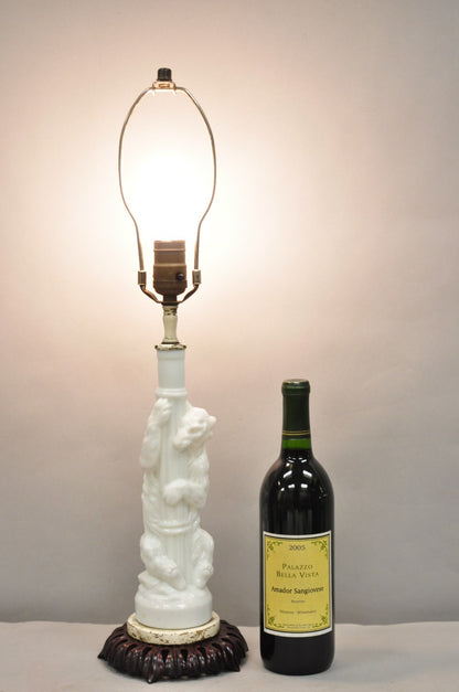Antique White Polar Bear & Lamp Post Figural Glass Decanter Bottle Table Lamp