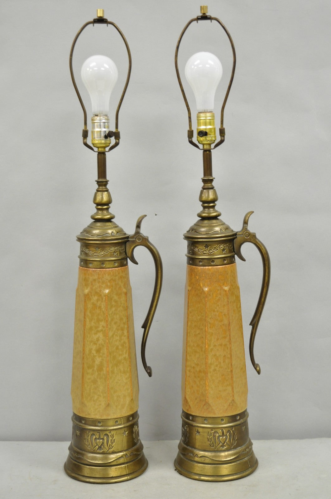 Vintage German Ceramic Pottery Beer Stein Renaissance Style Table Lamps - a Pair