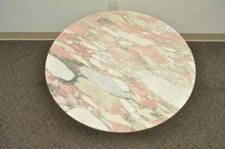 French Empire Neoclassical Cornucopia Base Round Pink Marble Top Coffee Table