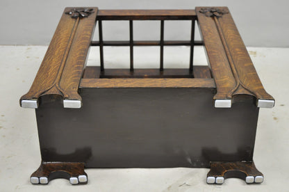 Antique Arts & Crafts Oak Wood Relief Carved Flower Umbrella Stand by MI Chair