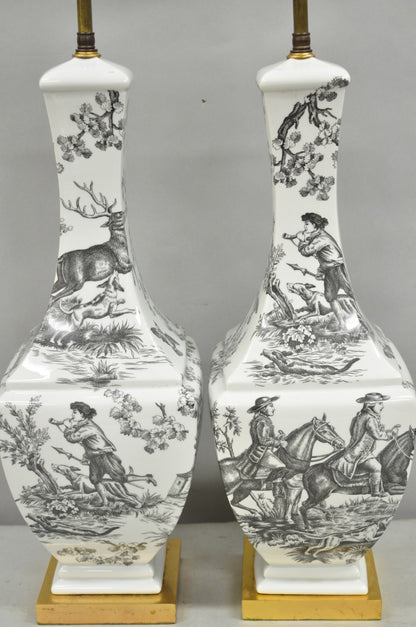 Porcelaine de Paris French Country Toile Porcelain Jardinierie Table Lamps Pair