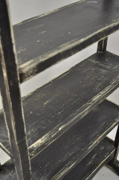 French Country Provincial Black & White Distress Painted Bookcase Display Stand