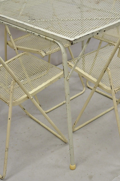Vintage Mid Century Modern Wrought Iron Folding Card Game Table Set - 5 Pcs