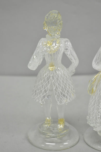 Vintage Italian Murano Latticino & Gold Leaf Art Glass Male & Female Figure Pair