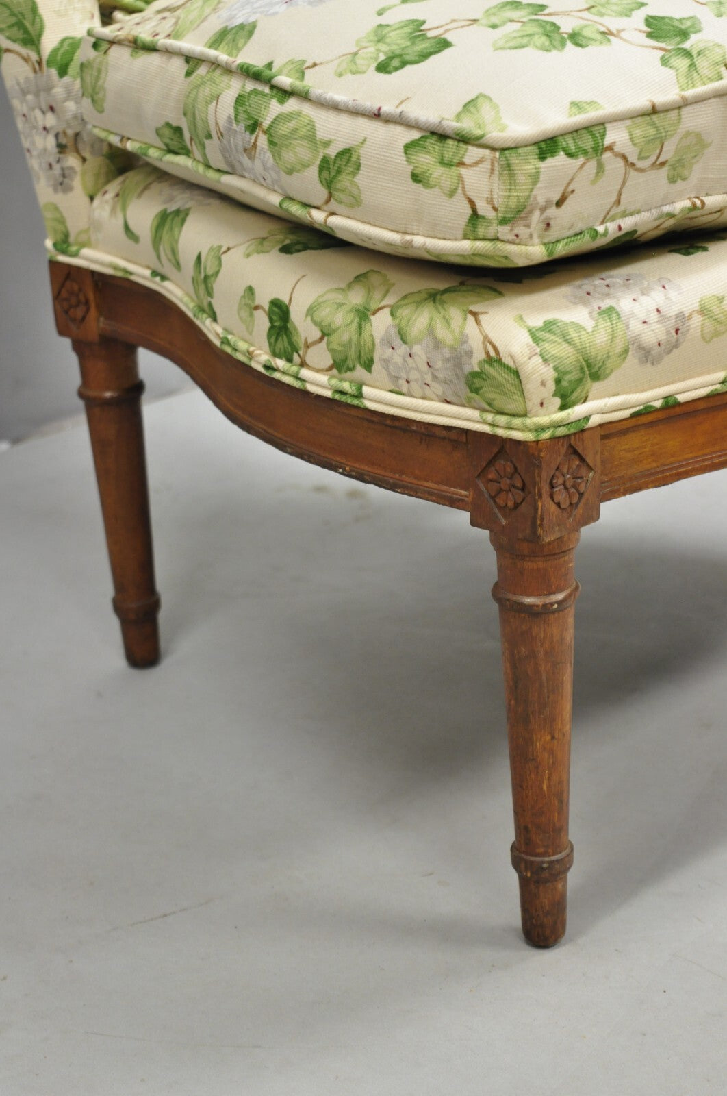 Antique French Country Louis XVI Style Walnut Boudoir Slipper Lounge Chair