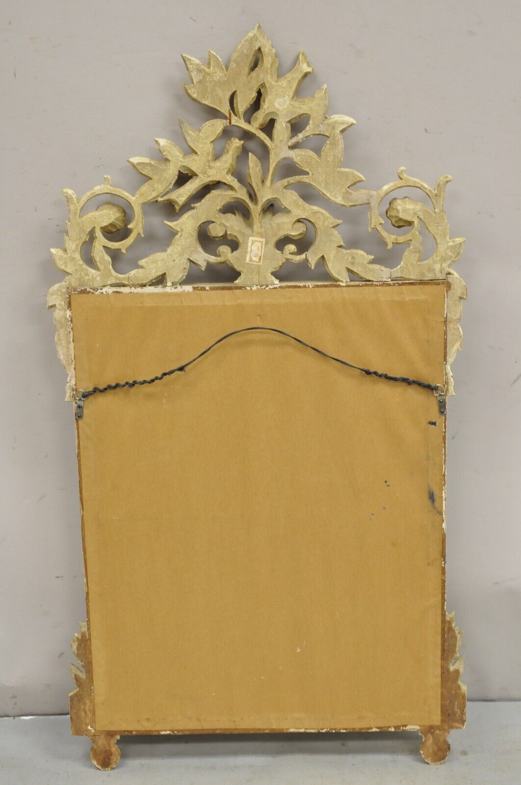 Vintage Italian Neoclassical Carved Wood Painted Birds & Flowers Wall Mirror