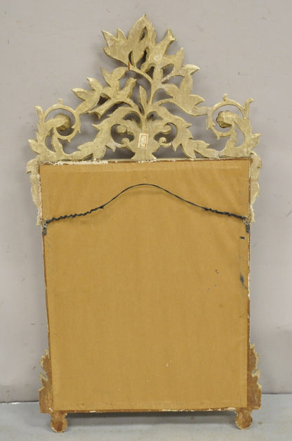 Vintage Italian Neoclassical Carved Wood Painted Birds & Flowers Wall Mirror