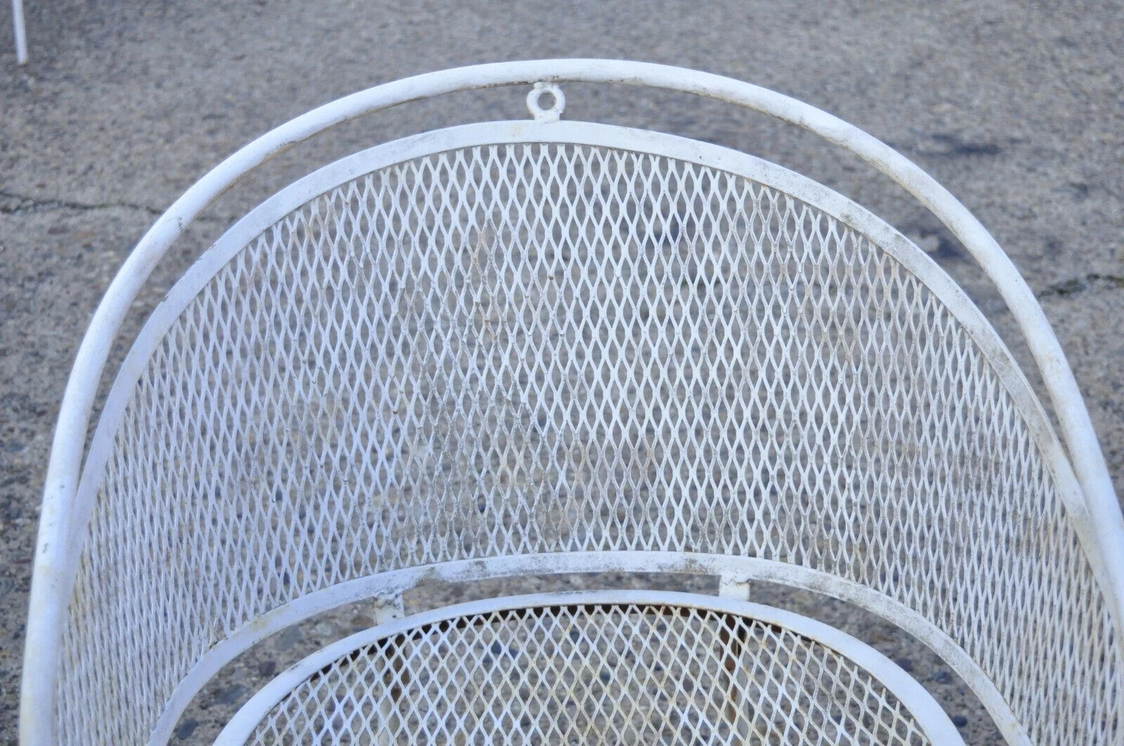 Vintage Mid Century Wrought Iron Barrel Back Patio Dining Arm Chairs - Set of 6