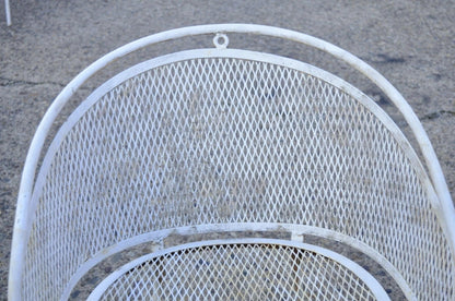 Vintage Mid Century Wrought Iron Barrel Back Patio Dining Arm Chairs - Set of 6