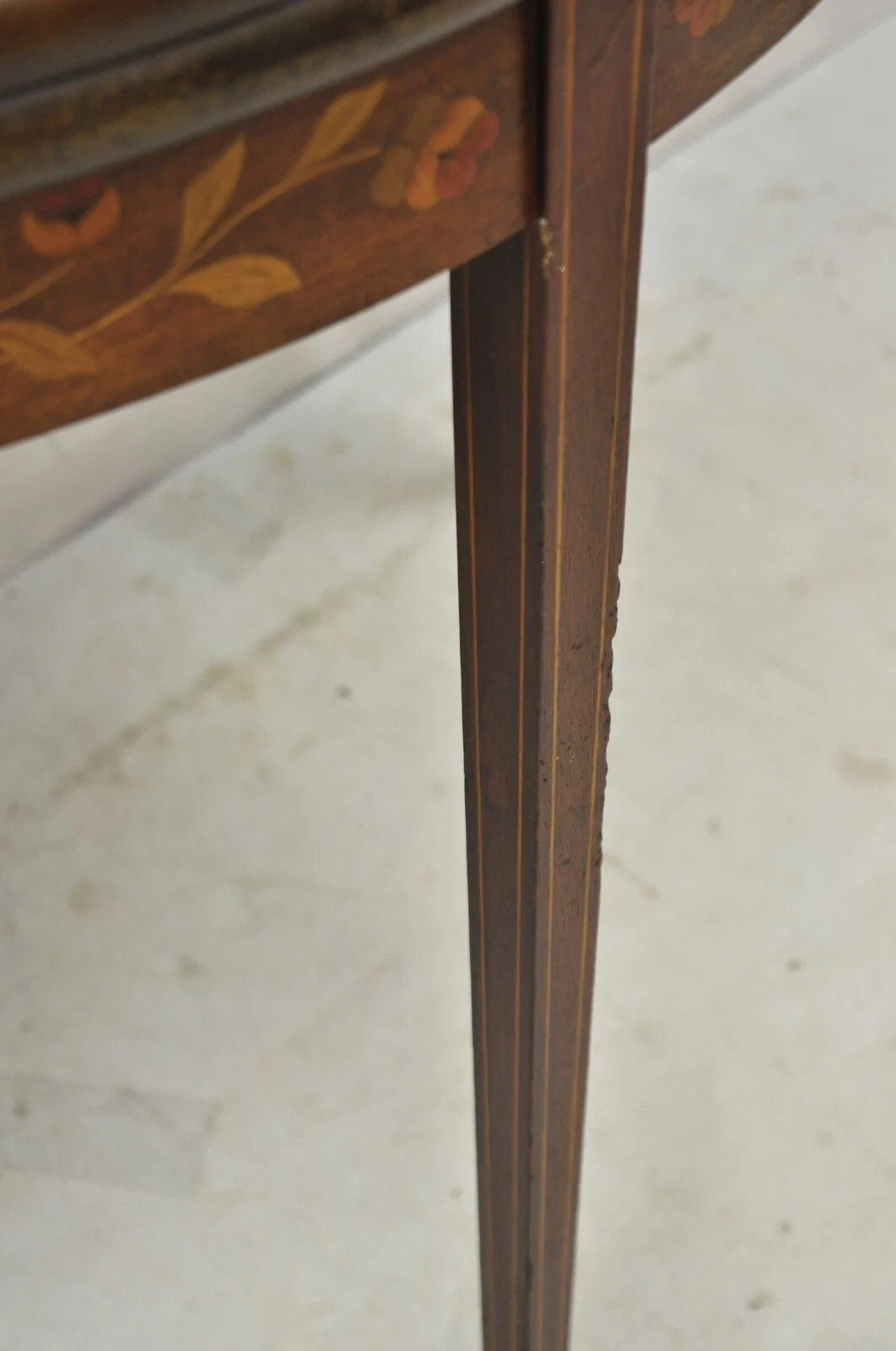 Antique Dutch Marquetry Inlay Flip Top Demilune Round Console Game Table