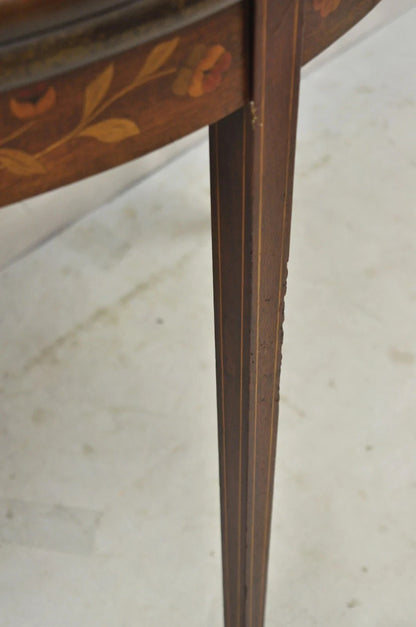 Antique Dutch Marquetry Inlay Flip Top Demilune Round Console Game Table