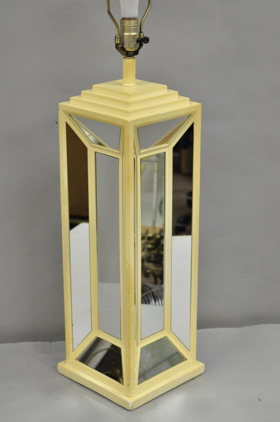 Vintage Blumberg Postmodern 1976 Mirrored Skyscraper Bone Lacquered Table Lamp