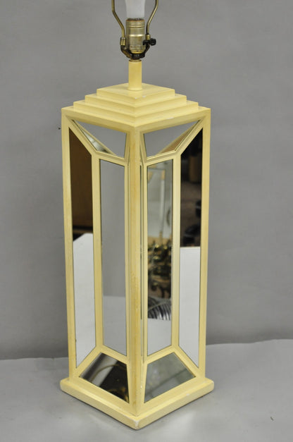 Vintage Blumberg Postmodern 1976 Mirrored Skyscraper Bone Lacquered Table Lamp