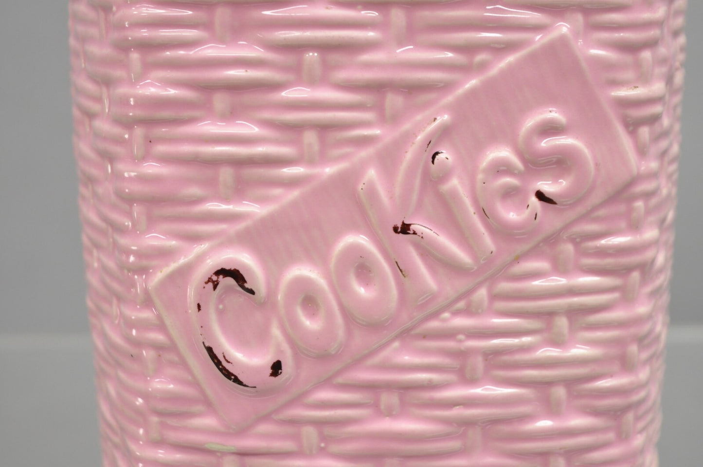 Vintage McCoy Pottery White and Black Cat Kitten Kitty in Pink Basket Cookie Jar