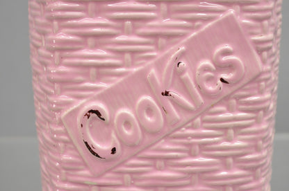 Vintage McCoy Pottery White and Black Cat Kitten Kitty in Pink Basket Cookie Jar