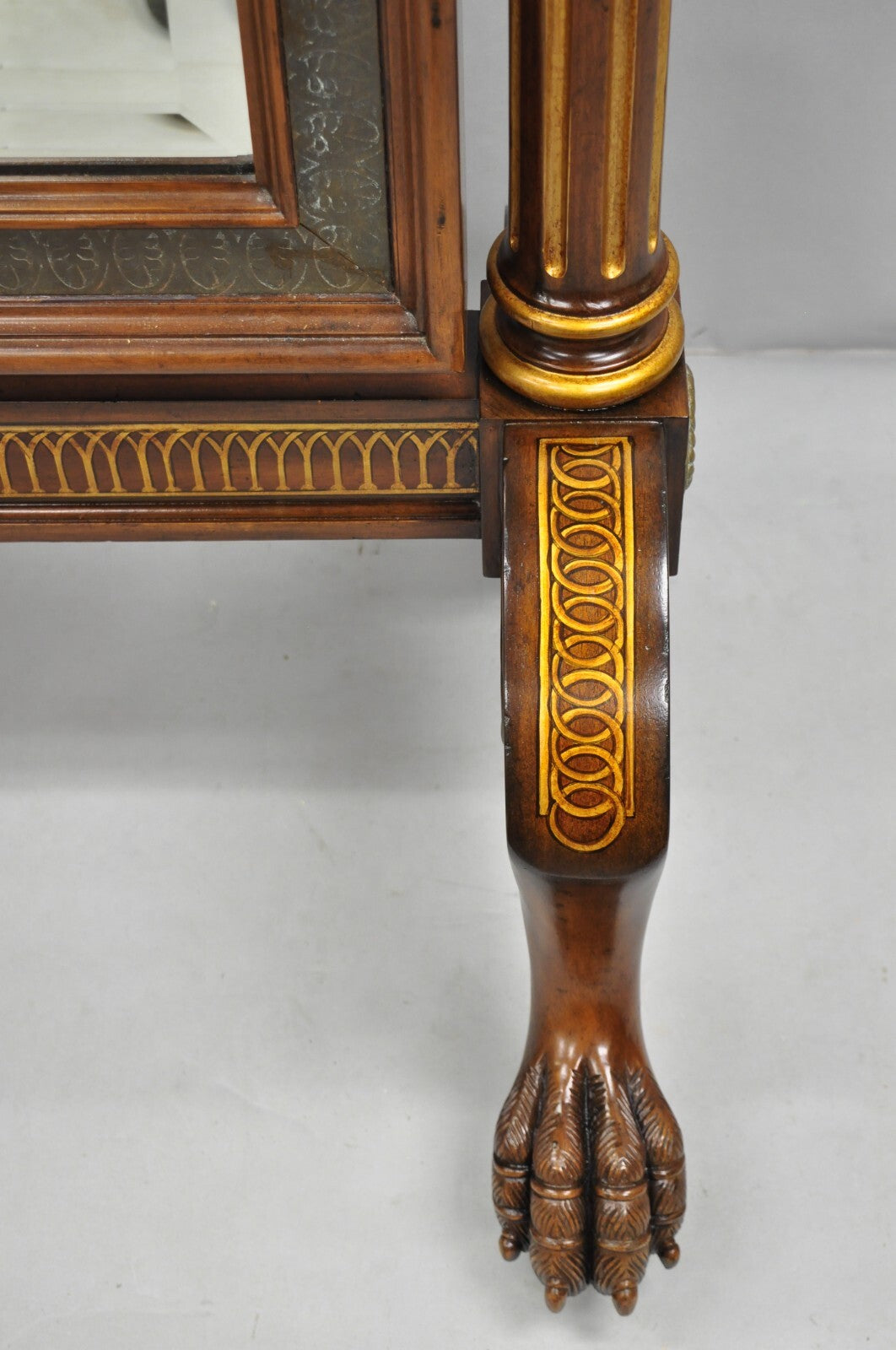Maitland Smith French Empire Style Mahogany Paw Foot Tall Dressing Cheval Mirror