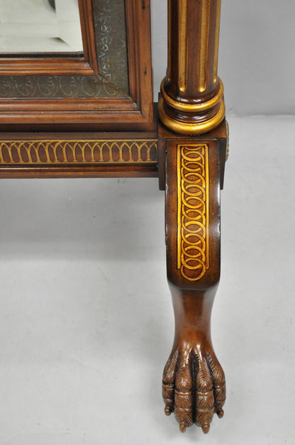 Maitland Smith French Empire Style Mahogany Paw Foot Tall Dressing Cheval Mirror