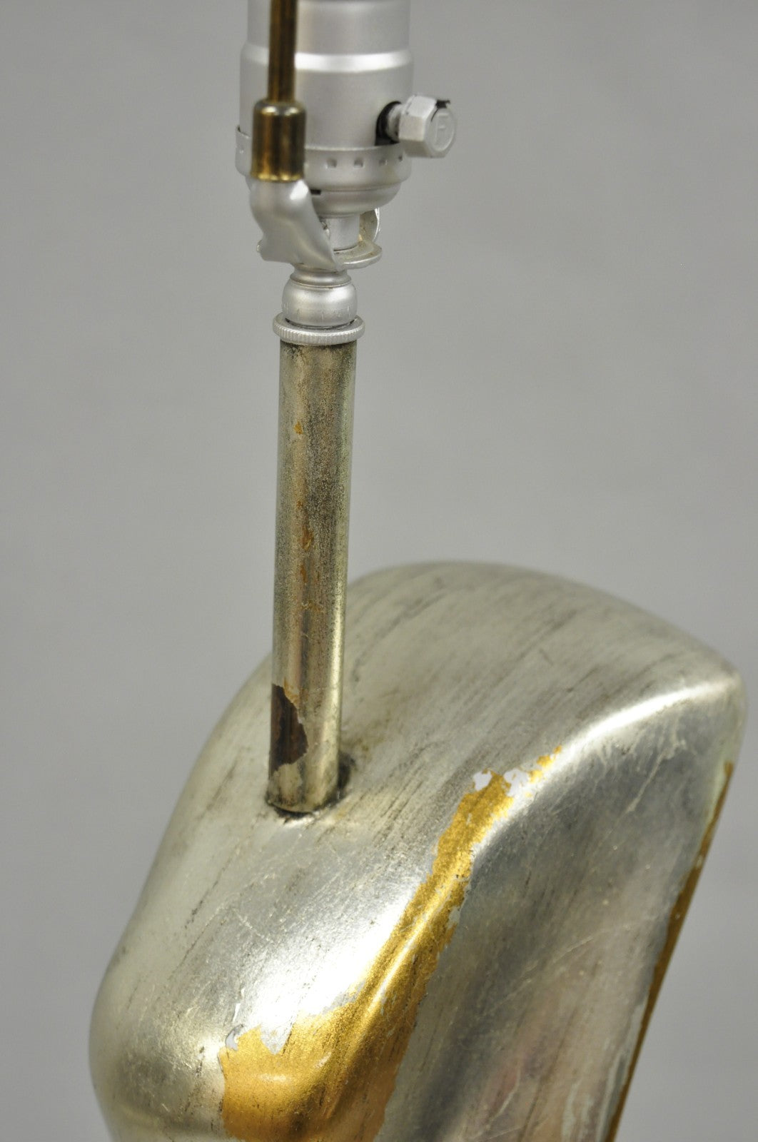 Vintage Brutalist Silver Gold Leaf Sculptural Ceramic Large Abstract Table Lamp