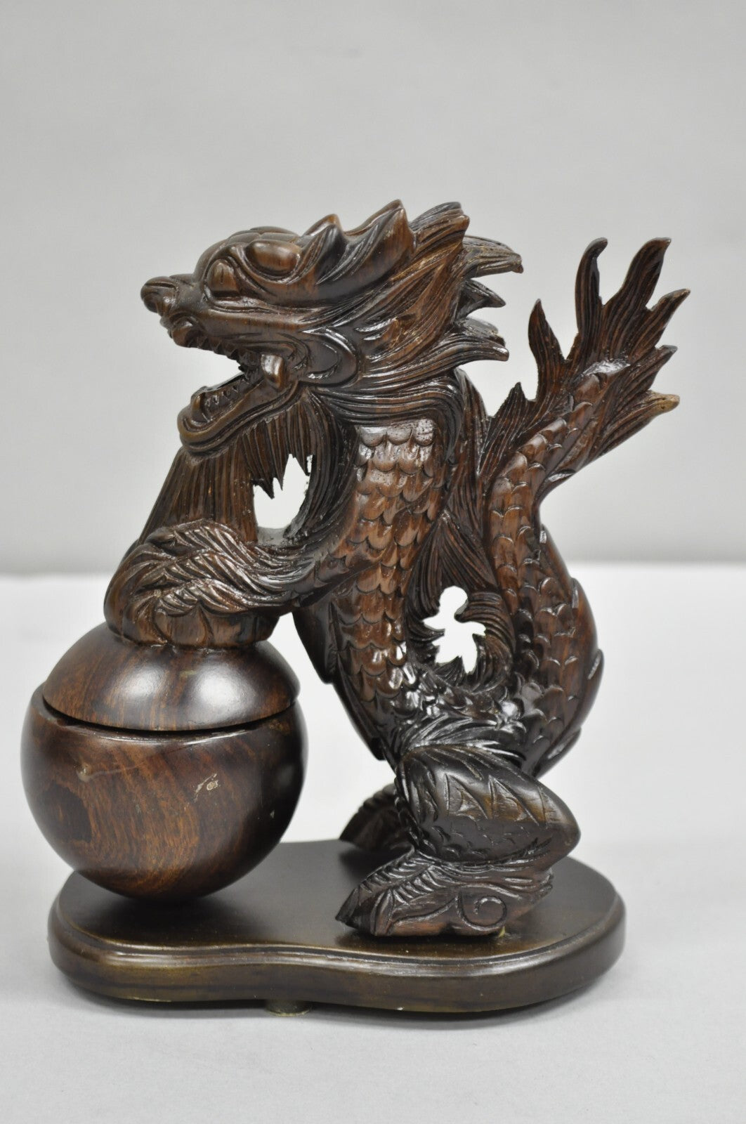Decorative Carved Wood Chinese Foo Dog Dragon Incense Burner Holder