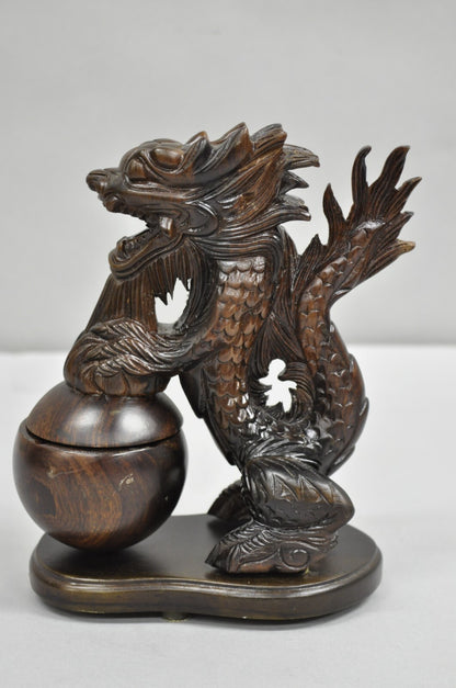 Decorative Carved Wood Chinese Foo Dog Dragon Incense Burner Holder