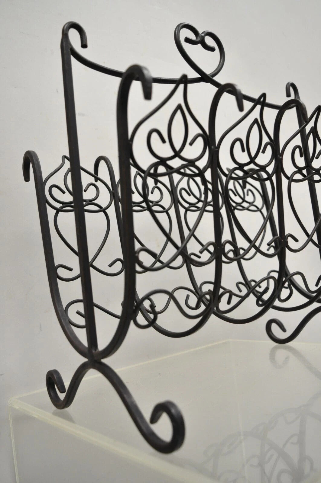 Vintage French Style Scrolling Wrought Iron Magazine Rack Stand with Heart