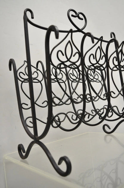 Vintage French Style Scrolling Wrought Iron Magazine Rack Stand with Heart
