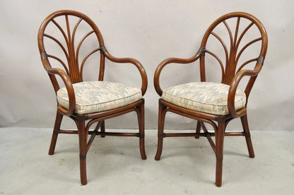 Vintage Hollywood Regency Bentwood Rattan Fan Back Dining Chairs - Set of 4