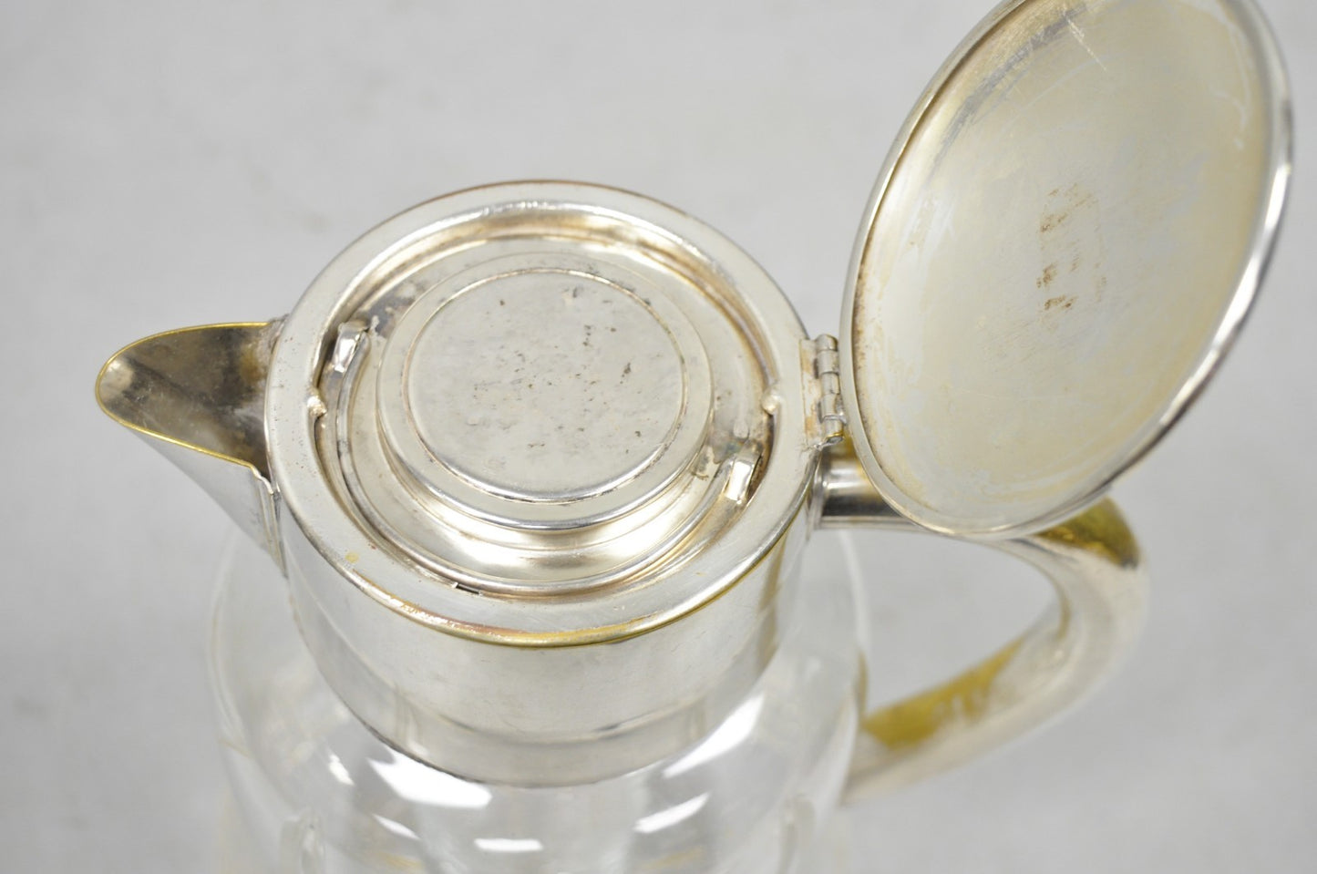 Antique Victorian German Silver Plated Cut Crystal Glass Lemonade Water Pitcher