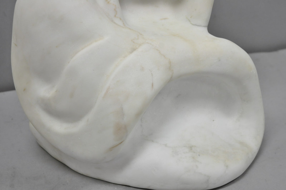 Vintage Seymour Shuren Modern White Carved Marble Male Soldier Figure Sculpture