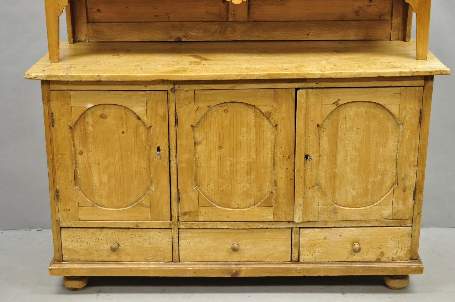 Antique French Country Provincial Pine Wood Buffet Cupboard China Cabinet Hutch