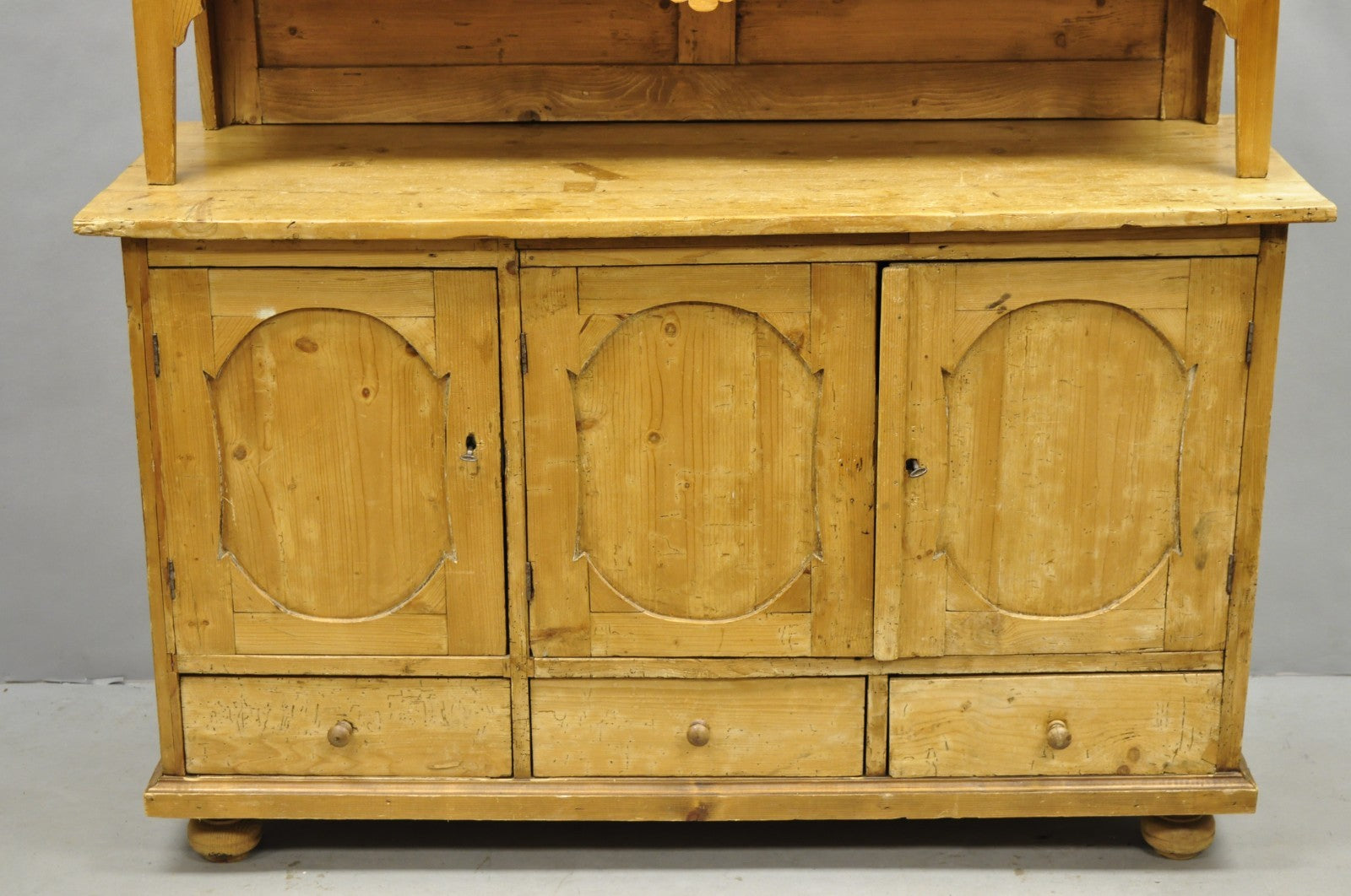 Antique French Country Provincial Pine Wood Buffet Cupboard China Cabinet Hutch