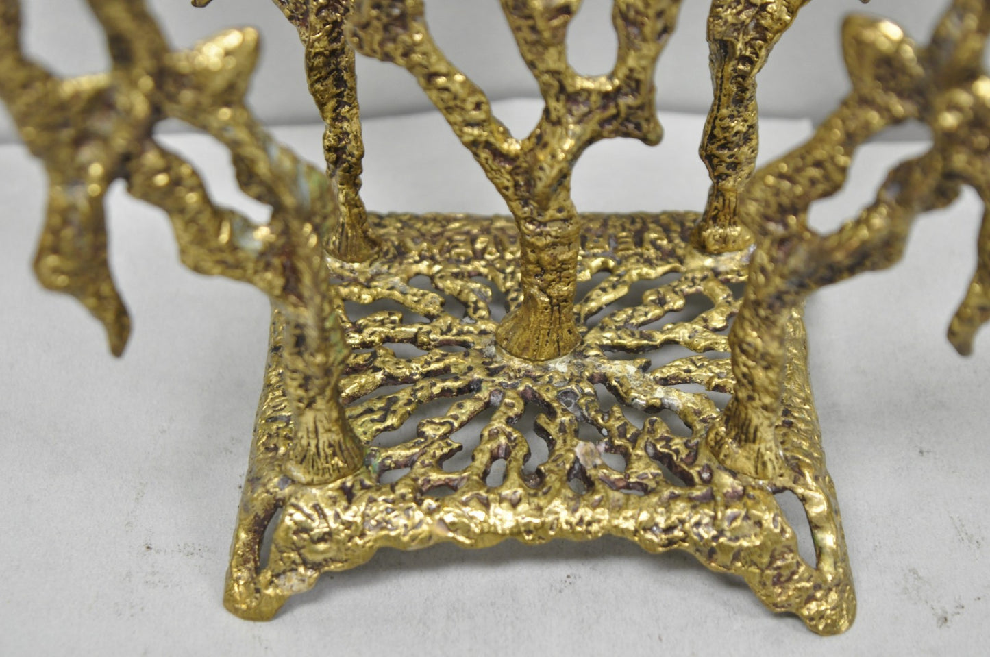 Vintage Mid Century Modern Brutalist Brass Judaica Candelabra by Wainberg